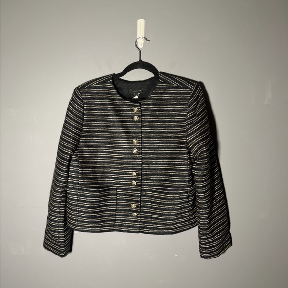 Ann Taylor Petite Tweed Double Button Jacket Black/Blue Multi Size 14 - Picture 2 of 7